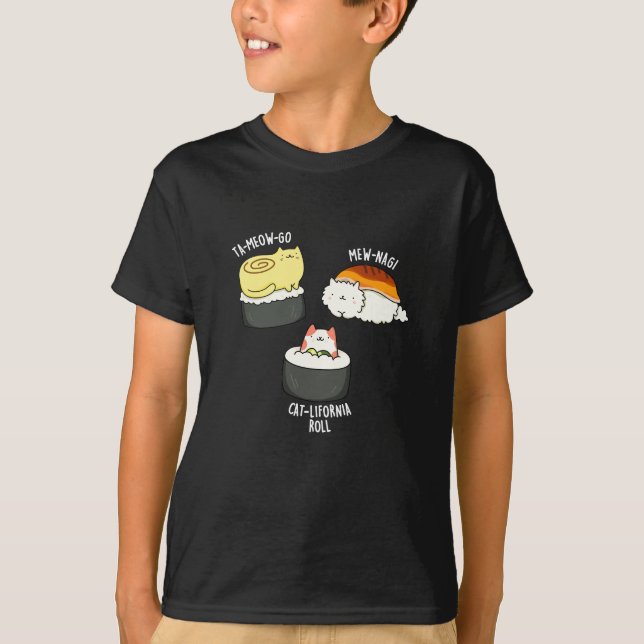 Sushi Cats Funny Sushi Pun Dark BG T-Shirt (Front)