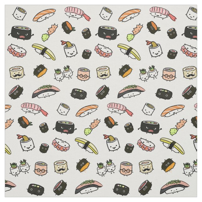 Sushi Characters | Funny Kawaii Patterned Fabric (Swatch)