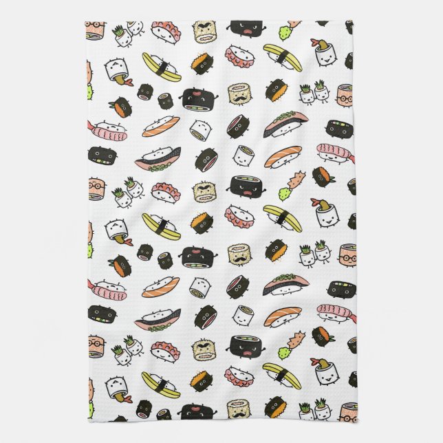 Sushi Characters Pattern Kitchen Towel (Vertical)