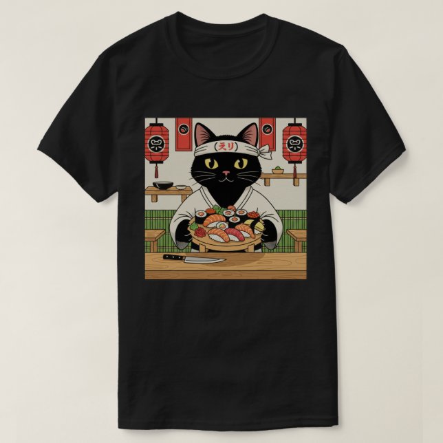 Sushi Chef Cat  T-Shirt (Design Front)