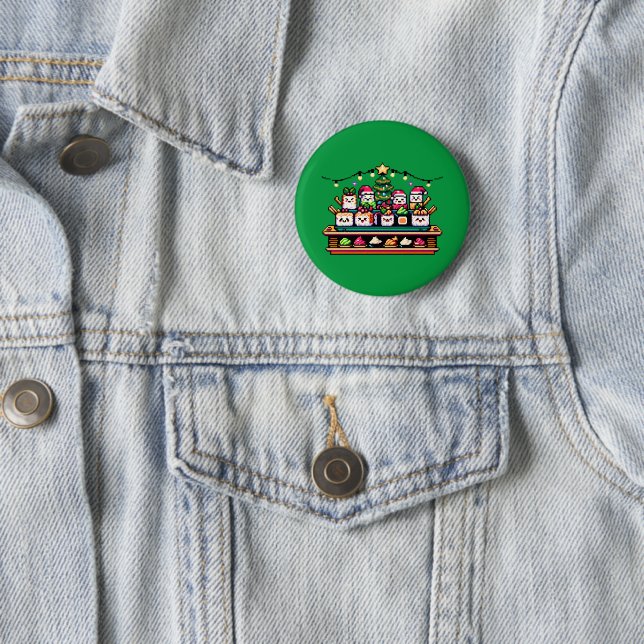 Sushi Christmas Celebration - Festive 8-Bit Design 2 Inch Round Button (In Situ)