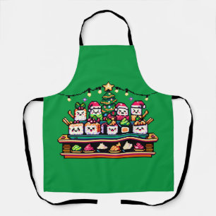 Sushi Christmas Celebration - Festive 8-Bit Design Apron