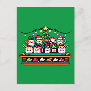 Sushi Christmas Celebration - Festive 8-Bit Design Postcard