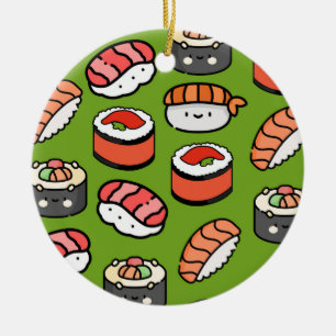 Sushi Christmas Funny Colorful Kawaii Cute Food Ceramic Ornament