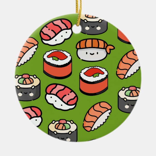 Sushi Christmas Funny Colourful Kawaii Cute Food Ceramic Ornament (Front)
