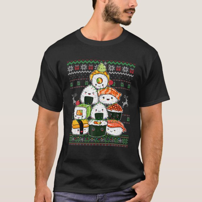 Sushi Christmas Tree Ugly Sweater Salmon Maki Wasa (Front)