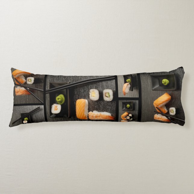 Sushi collection on black background body pillow (Front)