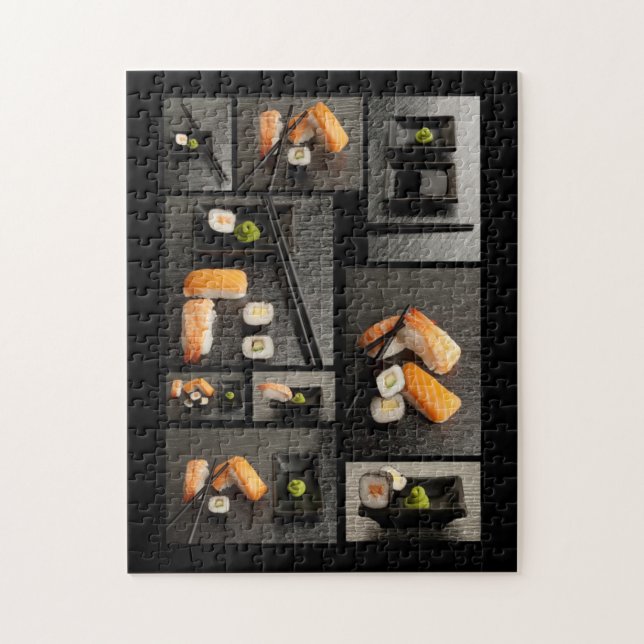 Sushi collection on black background jigsaw puzzle (Vertical)
