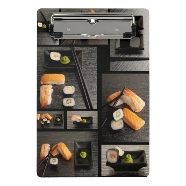 Sushi collection on black background mini clipboard (Front)