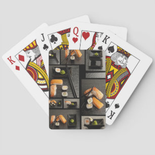 Sushi collection on black background playing cards