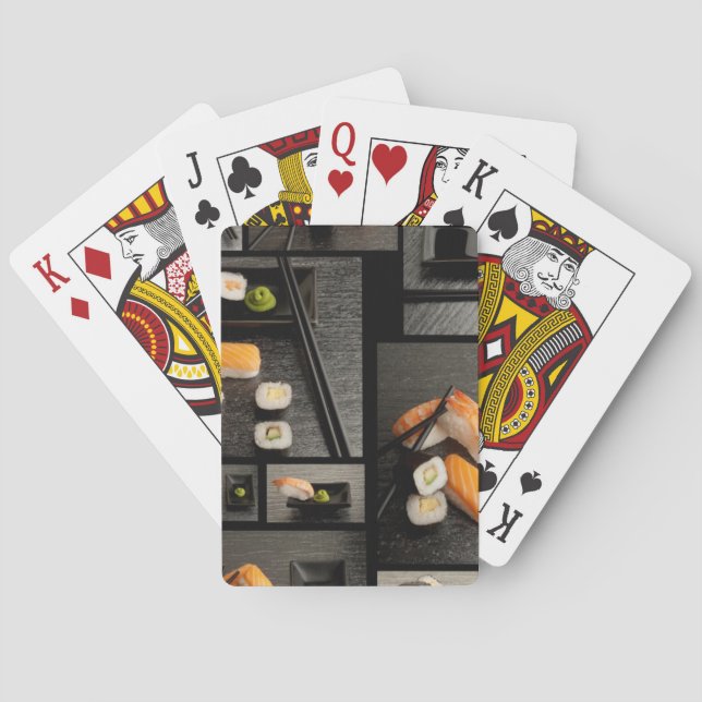 Sushi collection on black background playing cards (Back)