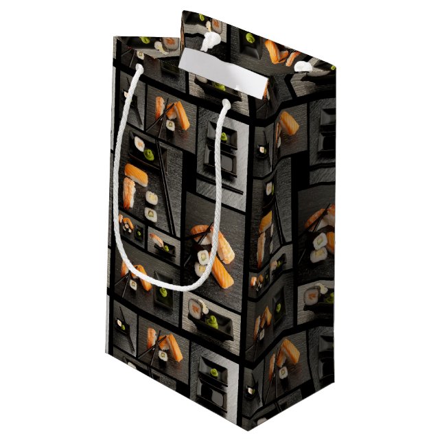 Sushi collection on black background small gift bag (Back Angled)