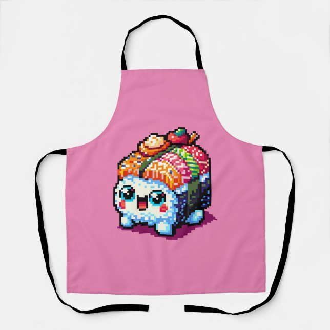 Sushi Companion - Playful Pixelated Culinary Art Apron (Front)
