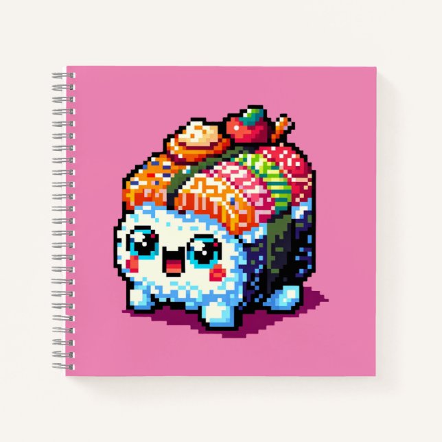 Sushi Companion - Playful Pixelated Culinary Art Notebook (Front)