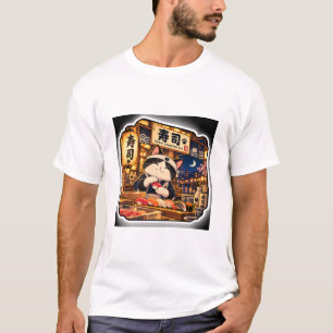 Sushi Counter Cat T-Shirt Japanese Sushi Bar Art