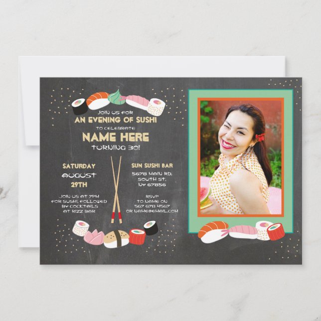 Sushi Dinner Japanese Birthday Party Bar Photo Invitation (Front)