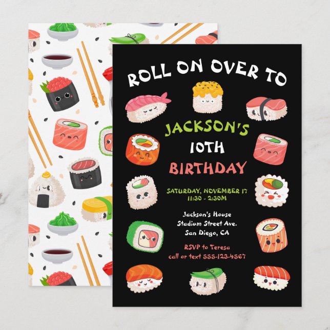 Sushi fête anniversaire Invitation (Devant / Derrière)
