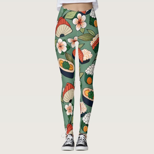 Sushi Floral Custom Pattern Leggings (Front)