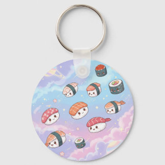 Sushi Flying in Pastel Galaxy Sky Keychain