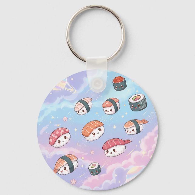 Sushi Flying in Pastel Galaxy Sky Keychain (Back)