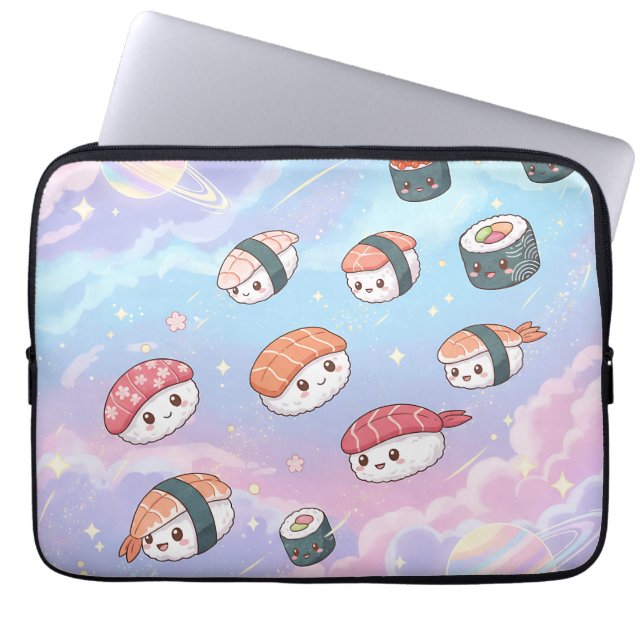 Sushi Flying in Pastel Galaxy Sky Laptop Sleeve (Front)