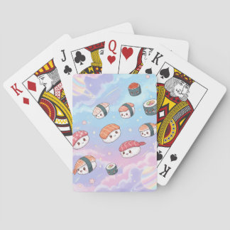 Sushi Flying in Pastel Galaxy Sky Playing Cards