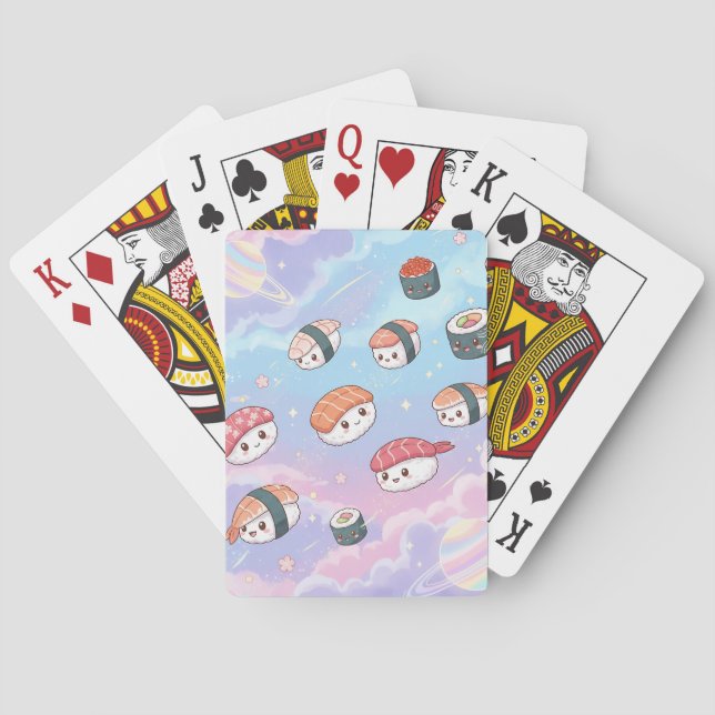 Sushi Flying in Pastel Galaxy Sky Playing Cards (Back)
