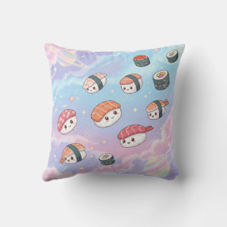 Sushi Flying in Pastel Galaxy Sky Throw Pillow