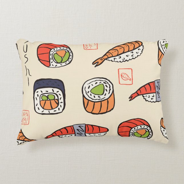 Sushi food, seamless pattern design. accent pillow (Front)