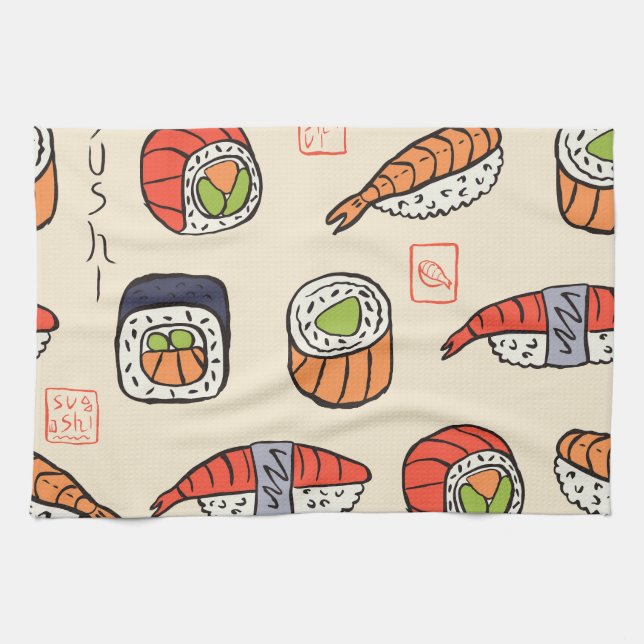 Sushi food, seamless pattern design. kitchen towel (Horizontal)