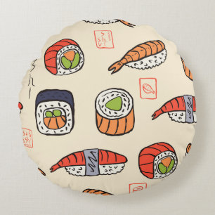 Sushi food, seamless pattern design. round pillow