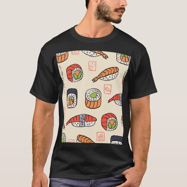 Sushi food, seamless pattern design. T-Shirt (Front)