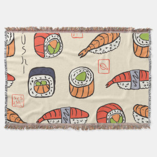 Sushi food, seamless pattern design. throw blanket