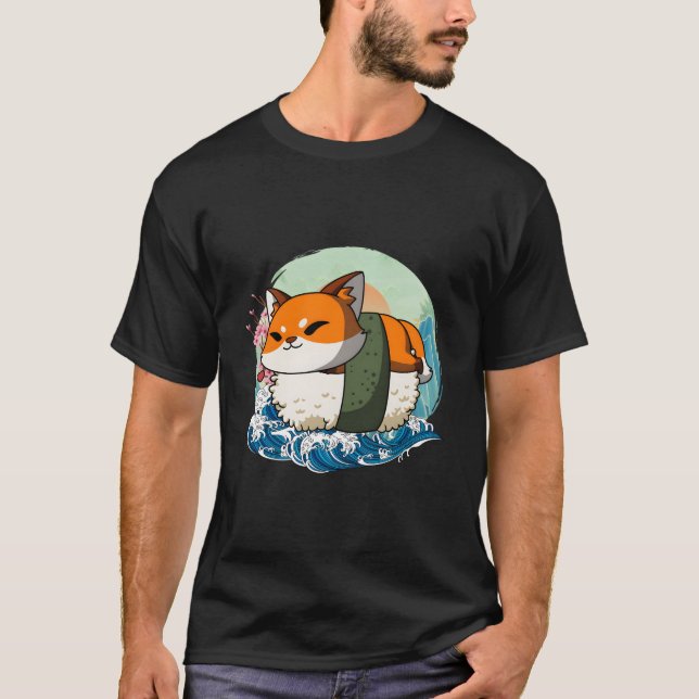 Sushi Fox Japanese Great Wave Kanagawa T-Shirt (Front)
