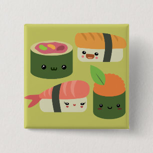 Sushi Friends 2 Inch Square Button