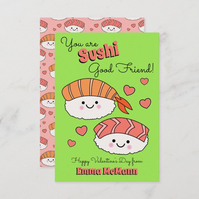 Sushi Friendship Kids Classroom Valentine Cards (Front/Back)