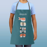 Sushi Fun Personalized Apron<br><div class="desc">Cute Japanese sushi food art on a deep green background.  Original art by Nic Squirrell. Change or remove the name to personalize.</div>