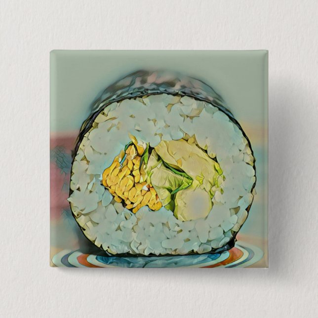 Sushi gift for food lovers 2 inch square button (Front)