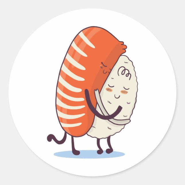 Sushi Hug Cute Kawaii Japanese Classic Round Sticker (Front)
