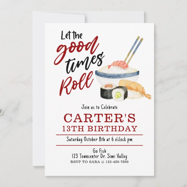 Sushi Invitation, Let the good times Roll Invitation (Front)