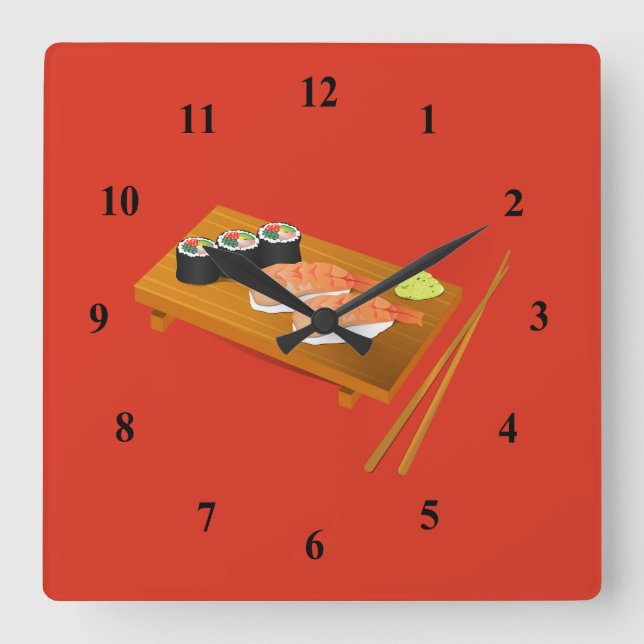 Sushi Japanese cartoon food Square Wall Clock (Front)