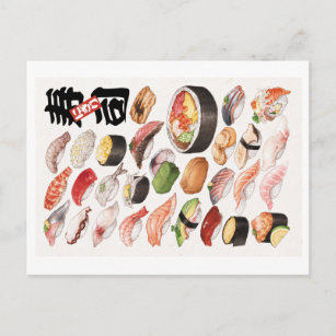 Sushi Japanese Food Hand Drawn Illustration Postcard