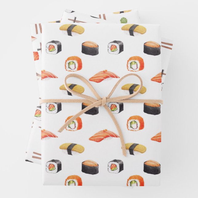 Sushi Japanese Food Pattern Wrapping Paper Sheet (In situ)