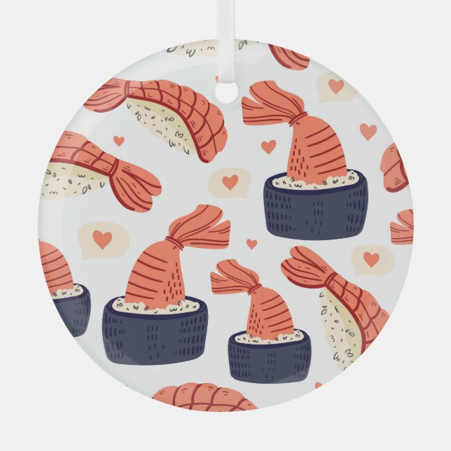 Sushi Japanese Food Seamless Pattern Glass Ornament (Front)