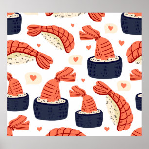 Sushi Japanese Food Seamless Pattern Poster