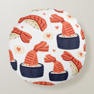 Sushi Japanese Food Seamless Pattern Round Pillow