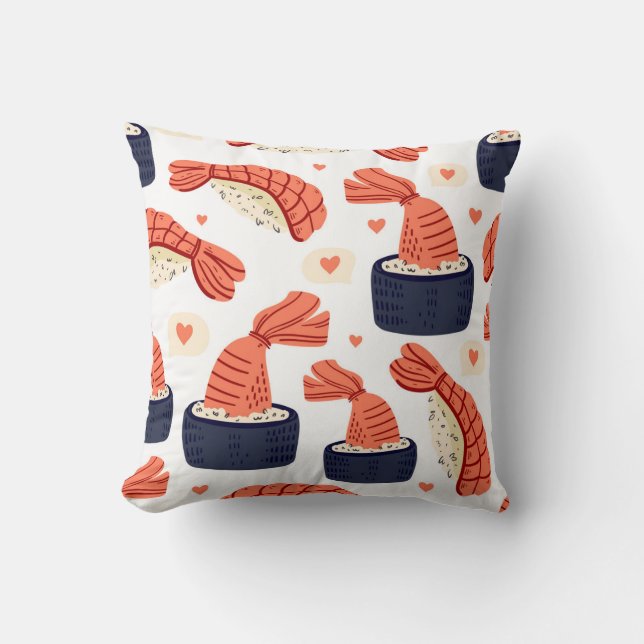 Sushi Japanese Food Seamless Pattern Throw Pillow (Front)