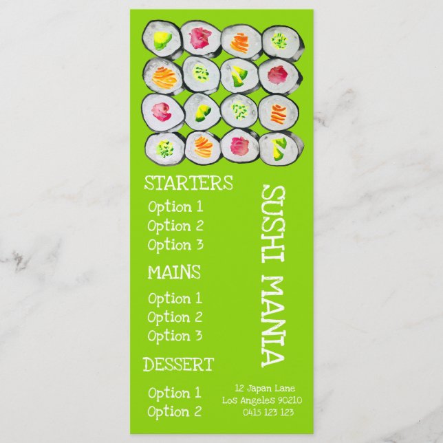 Sushi Japanese restaurant wasabi dinner menu (Front)