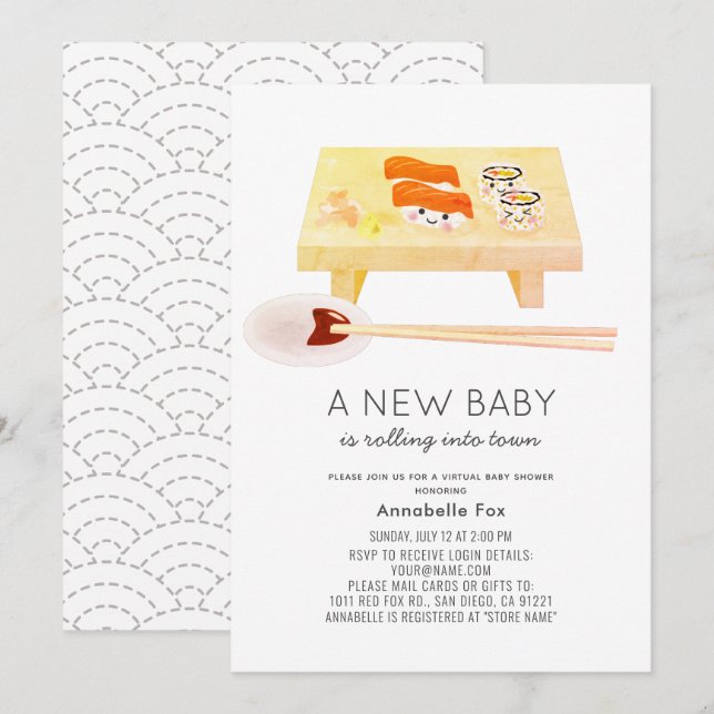 Sushi Kawaii Virtual Baby Shower Invitation (Front/Back)