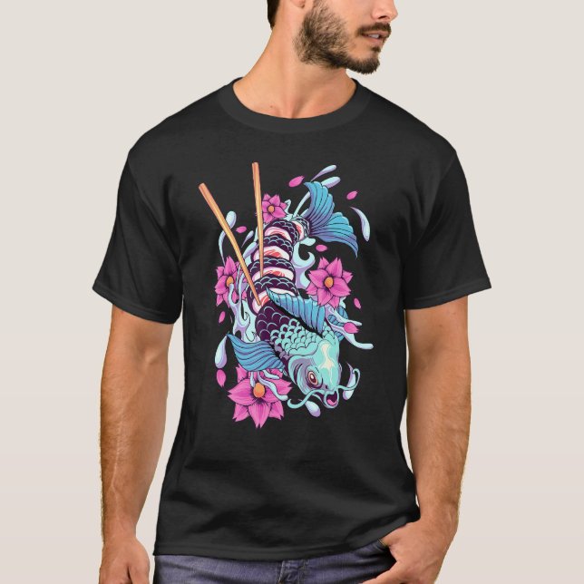Sushi Koi Fish Japanese Koi Carp Pond Japan Cherry T-Shirt (Front)